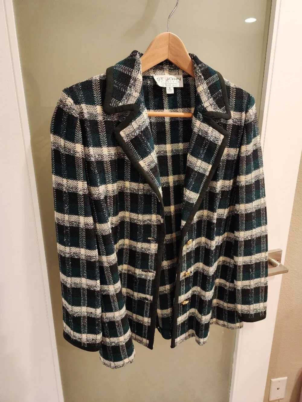 Excellent!!| US 8| ST JOHN: Emerald Green/Black Classic Blazer Jacket - Picture 11 of 14